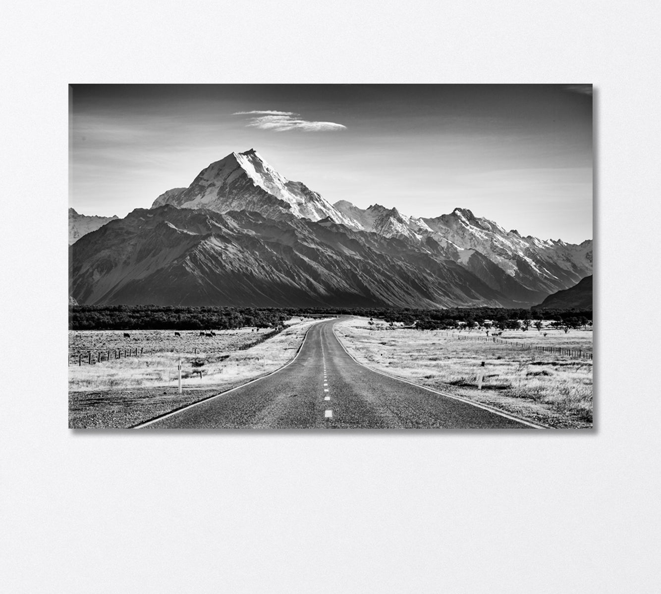 Road Leading Towards a Large Snow Capped Mountain Canvas Print-Canvas Print-CetArt-1 Panel-24x16 inches-CetArt