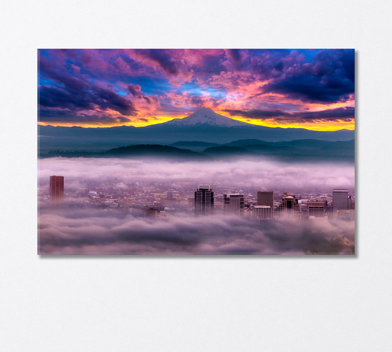 Sunrise over Foggy City Portland USA Canvas Print-Canvas Print-CetArt-1 Panel-24x16 inches-CetArt