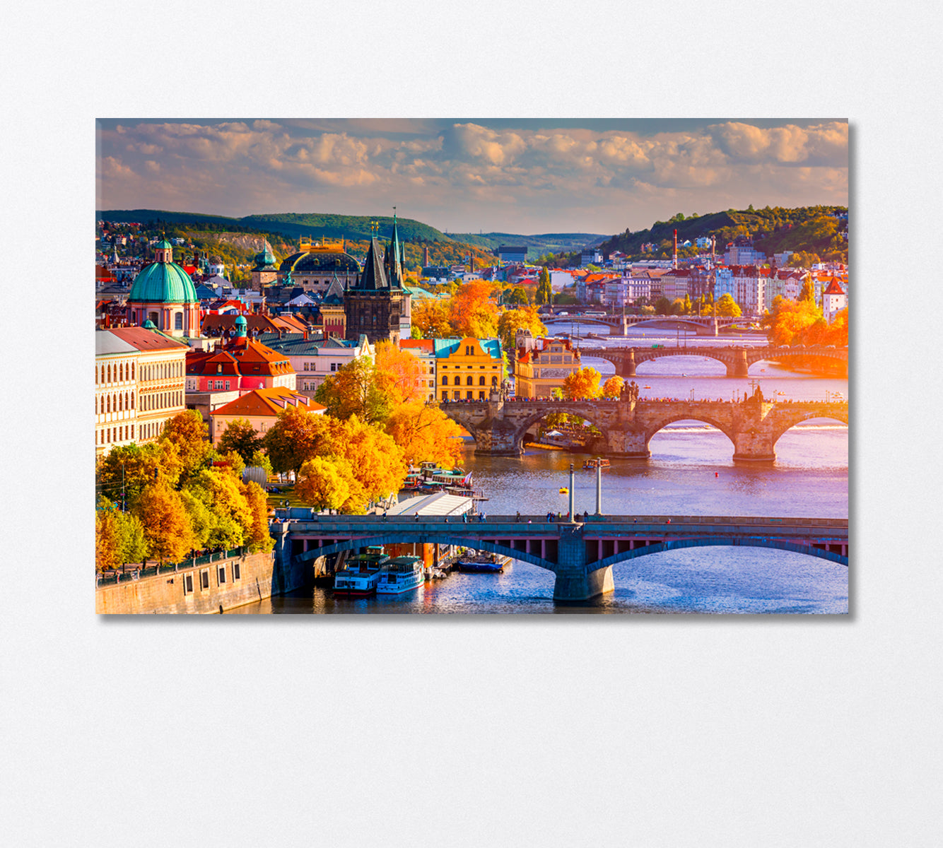 Autumn View of Charles Bridge and Vltava River Prague Canvas Print-Canvas Print-CetArt-1 Panel-24x16 inches-CetArt