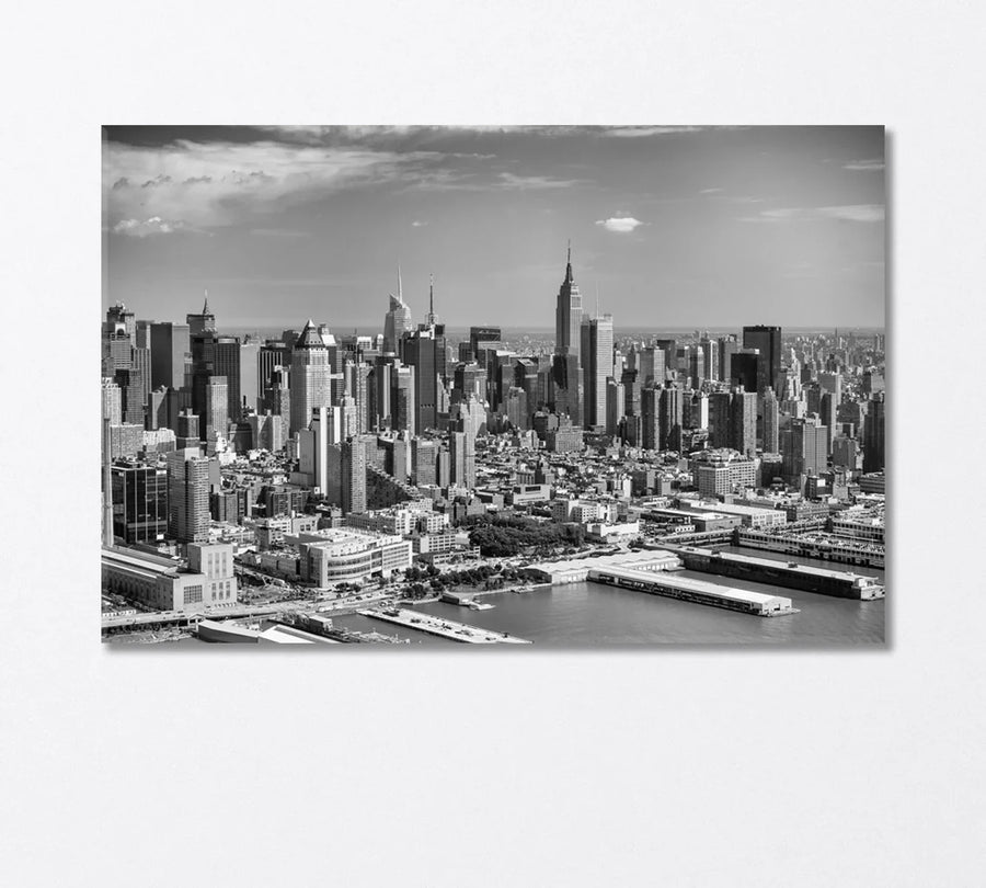 Black and white Manhattan skyline canvas, modern cityscape