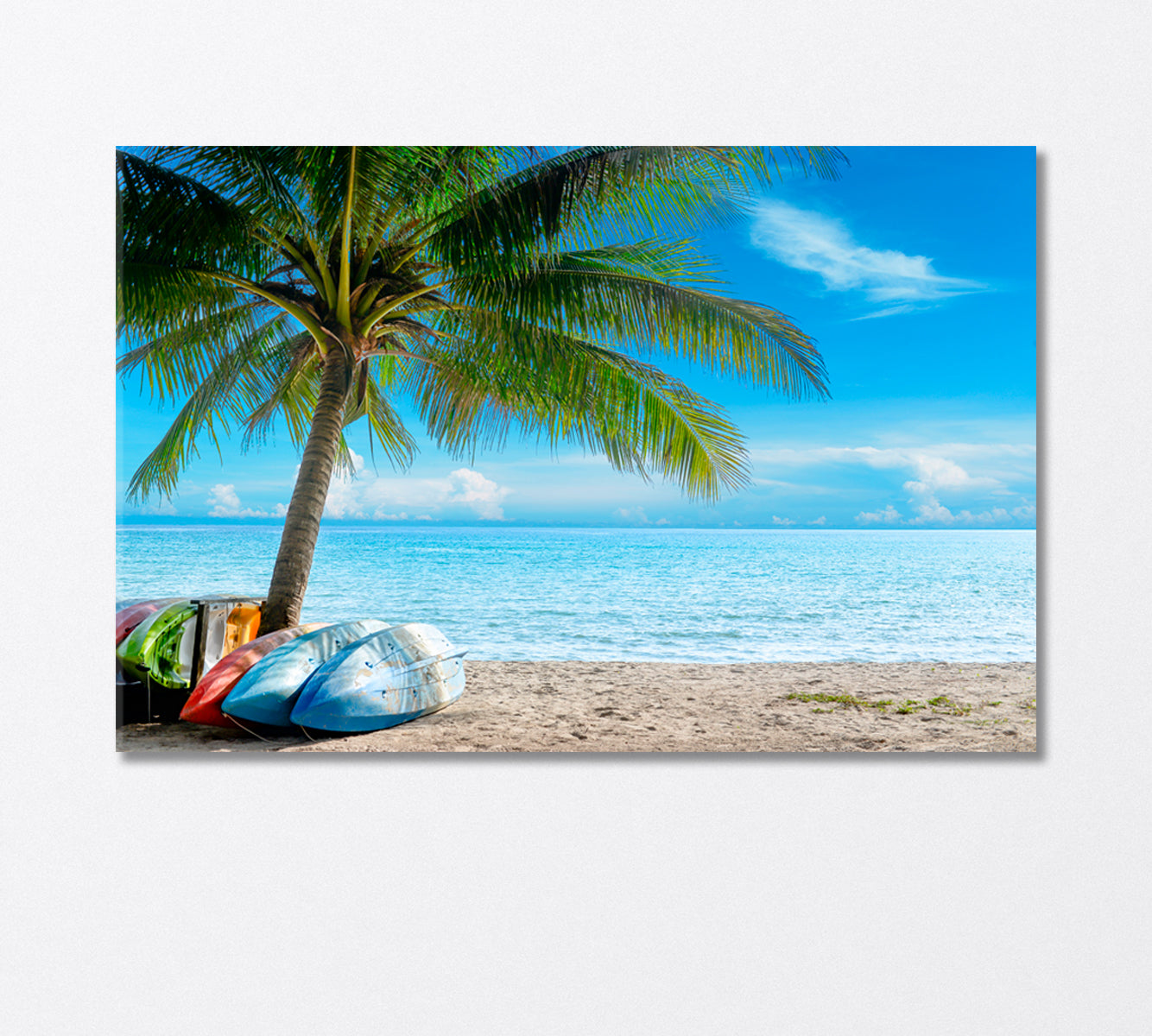 Kayak on Sunny Tropical Beach with Palm Trees Canvas Print-Canvas Print-CetArt-1 Panel-24x16 inches-CetArt