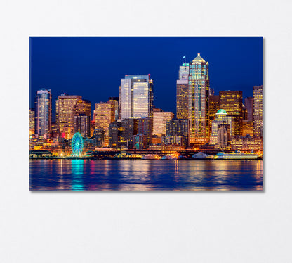 Night Illumination High Rise Buildings Seattle Washington Canvas Print-Canvas Print-CetArt-1 Panel-24x16 inches-CetArt