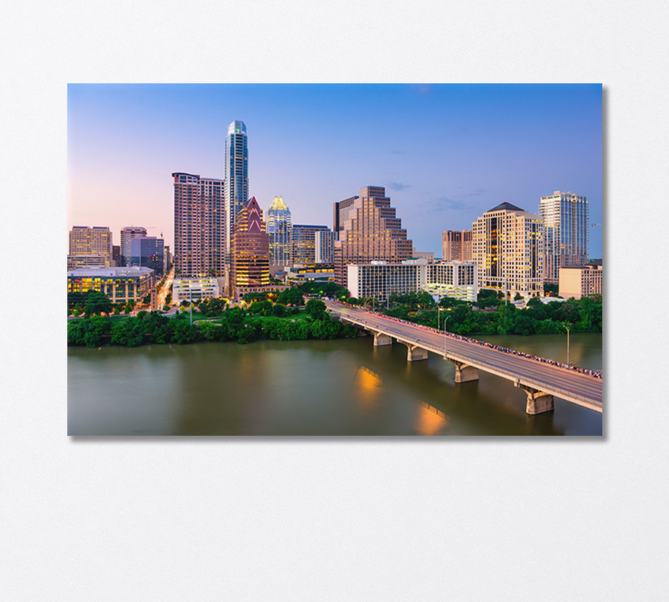 Austin Texas USA Downtown Skyline on Colorado River Canvas Print-Canvas Print-CetArt-1 Panel-24x16 inches-CetArt