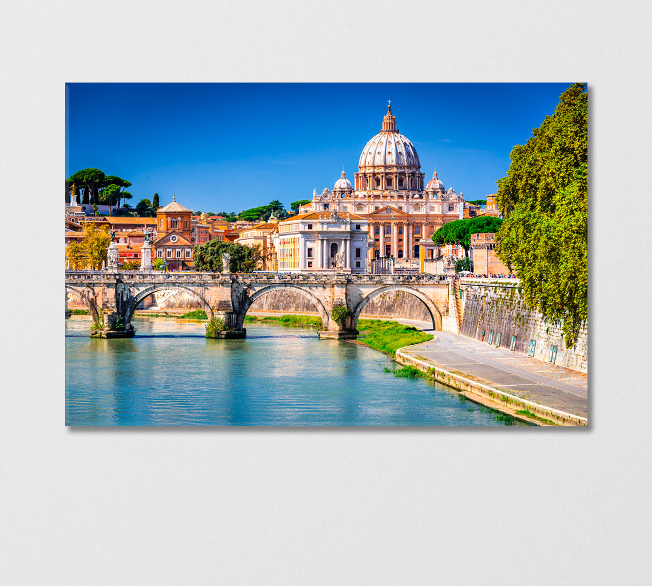 Sant Angelo Bridge and St Peter's Basilica Rome Italy Canvas Print-Canvas Print-CetArt-1 Panel-24x16 inches-CetArt