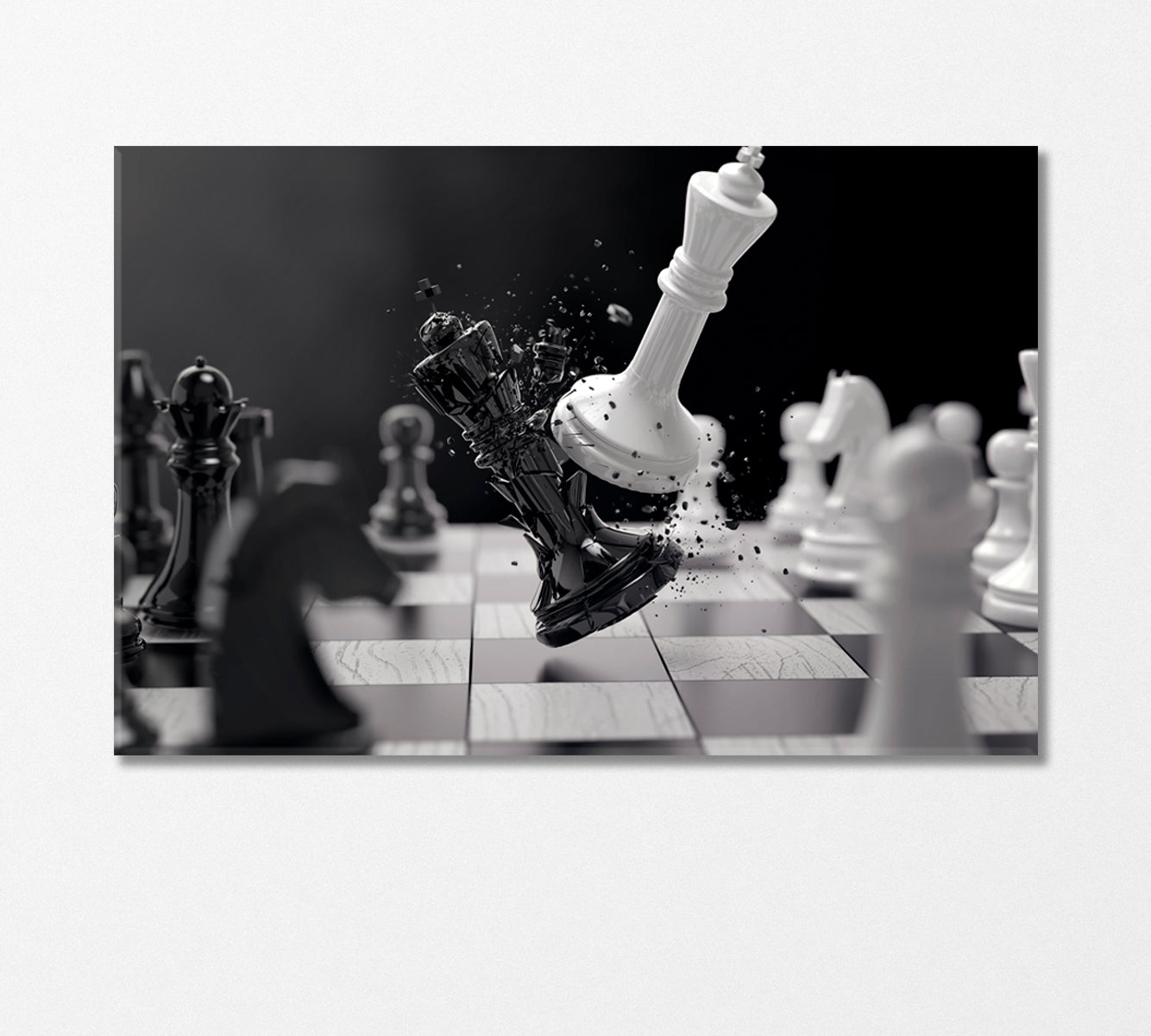 Black and White Chess Battle Canvas Print-Canvas Print-CetArt-1 Panel-24x16 inches-CetArt
