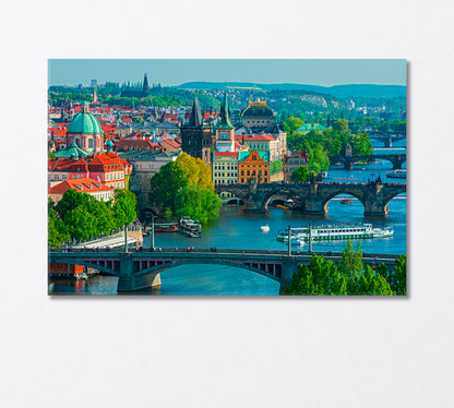 Scenic View on Bridges Over Vltava River Prague Canvas Print-Canvas Print-CetArt-1 Panel-24x16 inches-CetArt