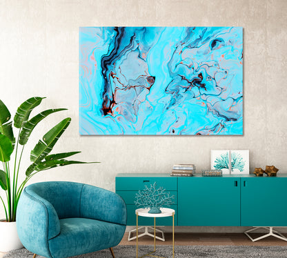 Modern Blue Acrylic Liquid Swirl Abstract Pattern Canvas Print-Canvas Print-CetArt-1 Panel-24x16 inches-CetArt