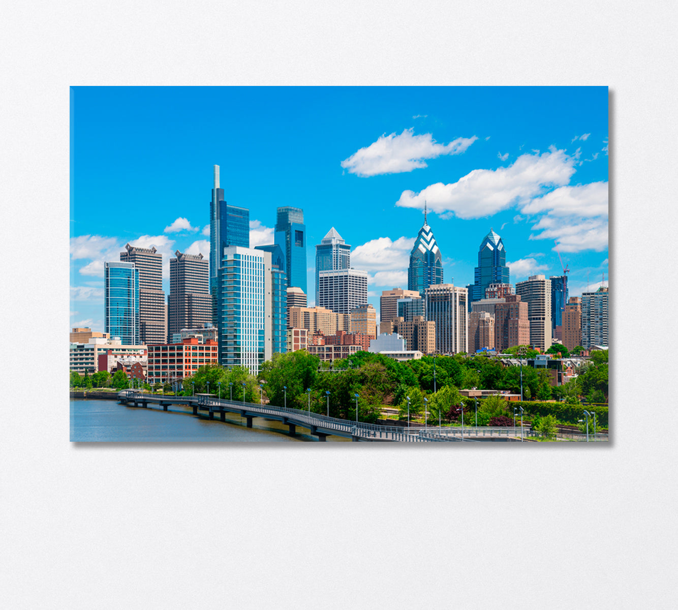 Clear Blue Skies over Philadelphia High Rises Canvas Print-Canvas Print-CetArt-1 Panel-24x16 inches-CetArt