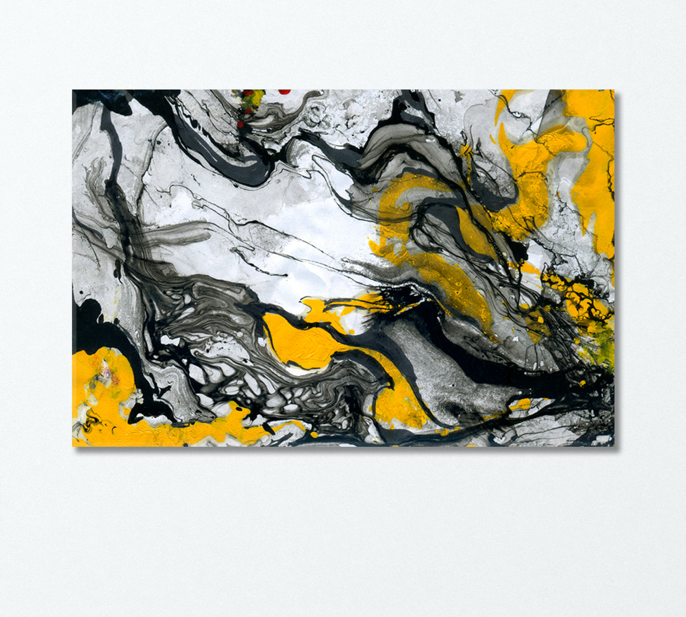 Yellow and Black Ink on White Marble Canvas Print-Canvas Print-CetArt-1 Panel-24x16 inches-CetArt
