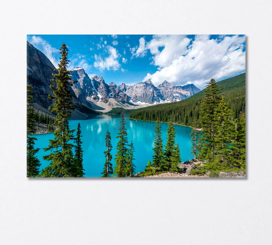 Moraine Lake During Summer Canvas Print—turquoise lake with peaks