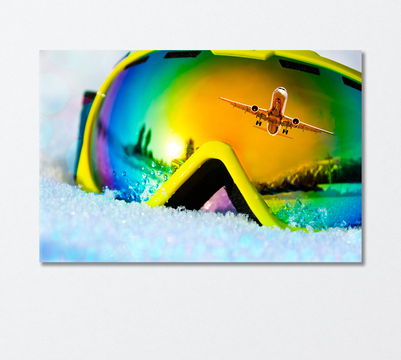 Reflection of Flying Plane in Ski Mask Canvas Print-Canvas Print-CetArt-1 Panel-24x16 inches-CetArt