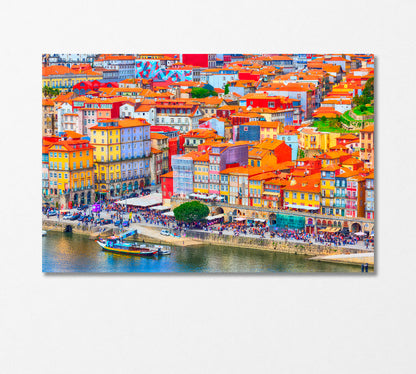 Colorful Houses at Ribeira District Porto Town Portugal Canvas Print-Canvas Print-CetArt-1 Panel-24x16 inches-CetArt