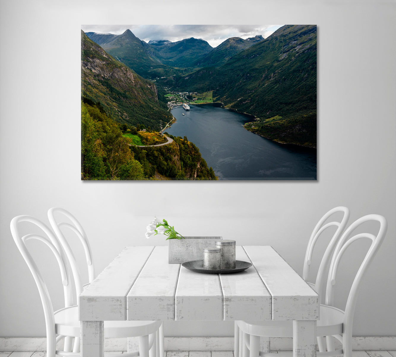 Cruise Liner In Geiranger Fjord Norway Canvas Print-Canvas Print-CetArt-1 Panel-24x16 inches-CetArt