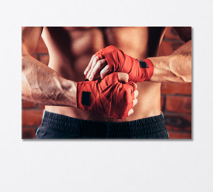 Kickboxer Bandaging Hands Preparing for Fight Canvas Print-Canvas Print-CetArt-1 Panel-24x16 inches-CetArt