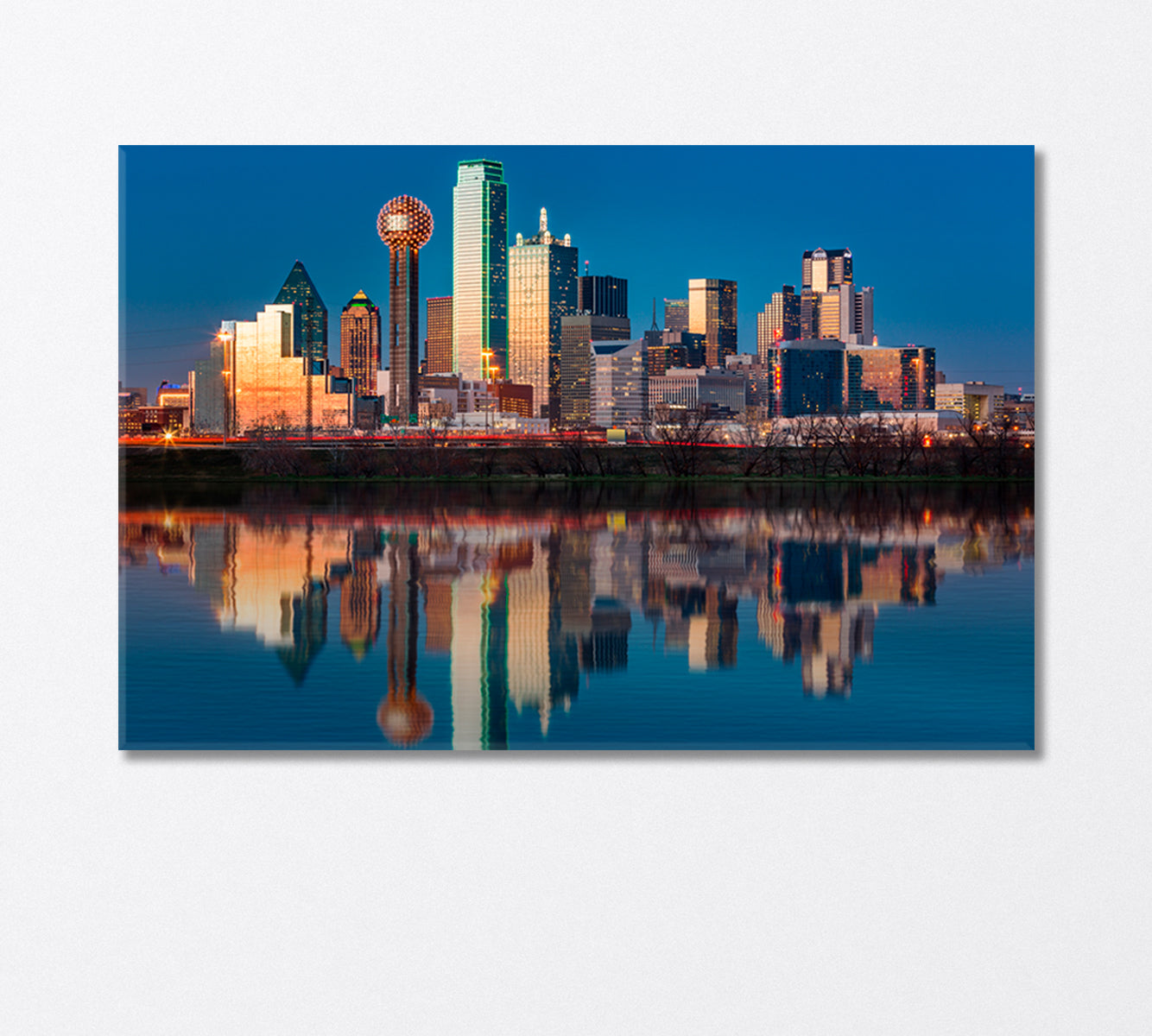 Dallas Skyline Reflected in Trinity River at Sunset Canvas Print-Canvas Print-CetArt-1 Panel-24x16 inches-CetArt