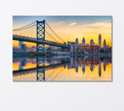 Sunset over Philadelphia and Ben Franklin Bridge Canvas Print-Canvas Print-CetArt-1 Panel-24x16 inches-CetArt