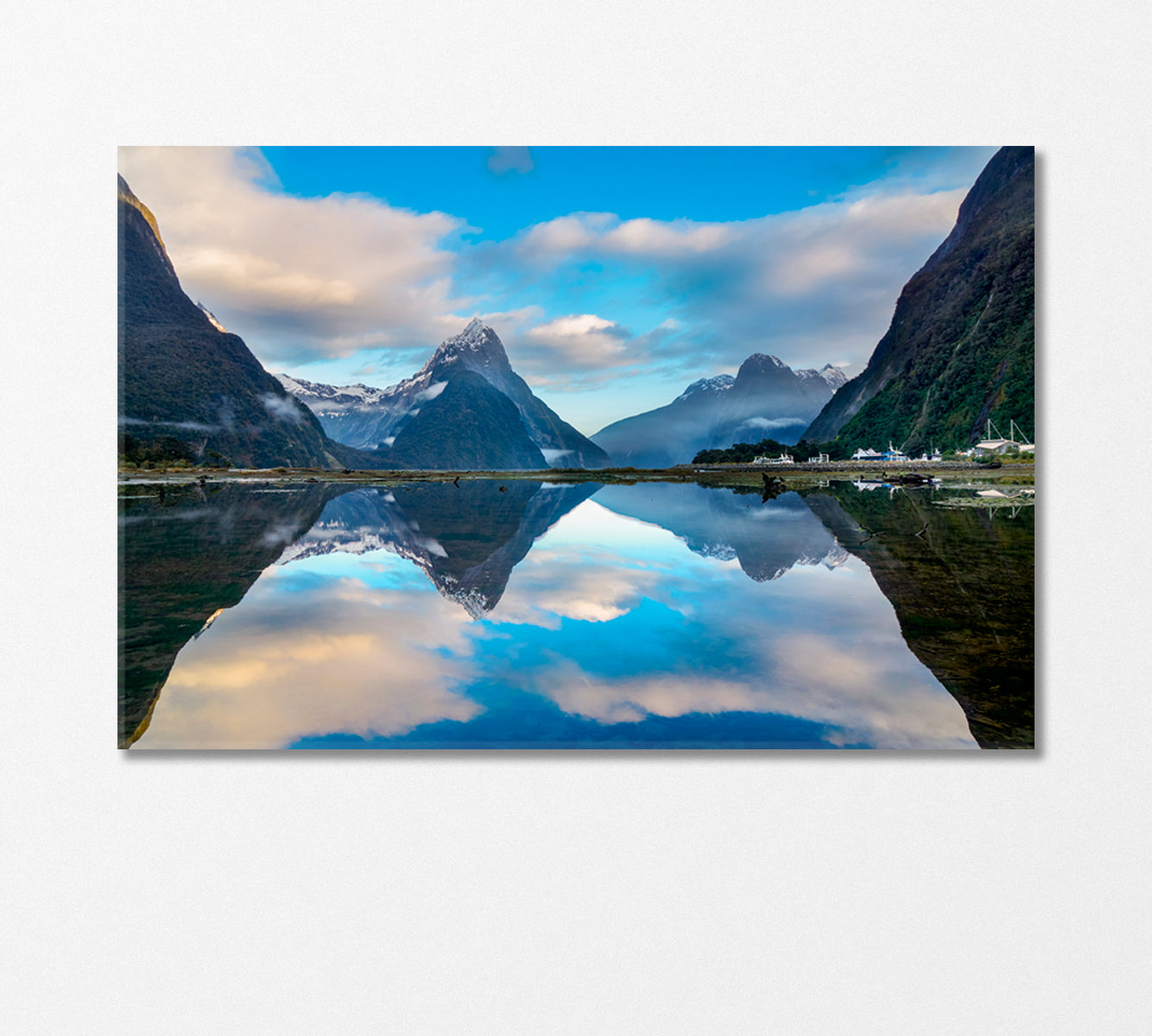 Reflection of Mountain Range in Lake Milford Sound New Zealand Canvas Print-Canvas Print-CetArt-1 Panel-24x16 inches-CetArt
