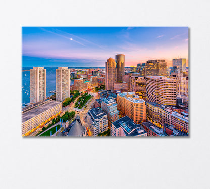 Boston Cityscape at Dusk USA Canvas Print-Canvas Print-CetArt-1 Panel-24x16 inches-CetArt