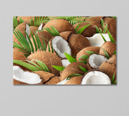 Chopped Coconuts with Palm Leaves Canvas Print-Canvas Print-CetArt-1 Panel-24x16 inches-CetArt