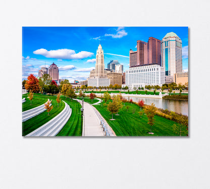 Columbus Ohio USA Skyline on the Scioto River Canvas Print-Canvas Print-CetArt-1 Panel-24x16 inches-CetArt