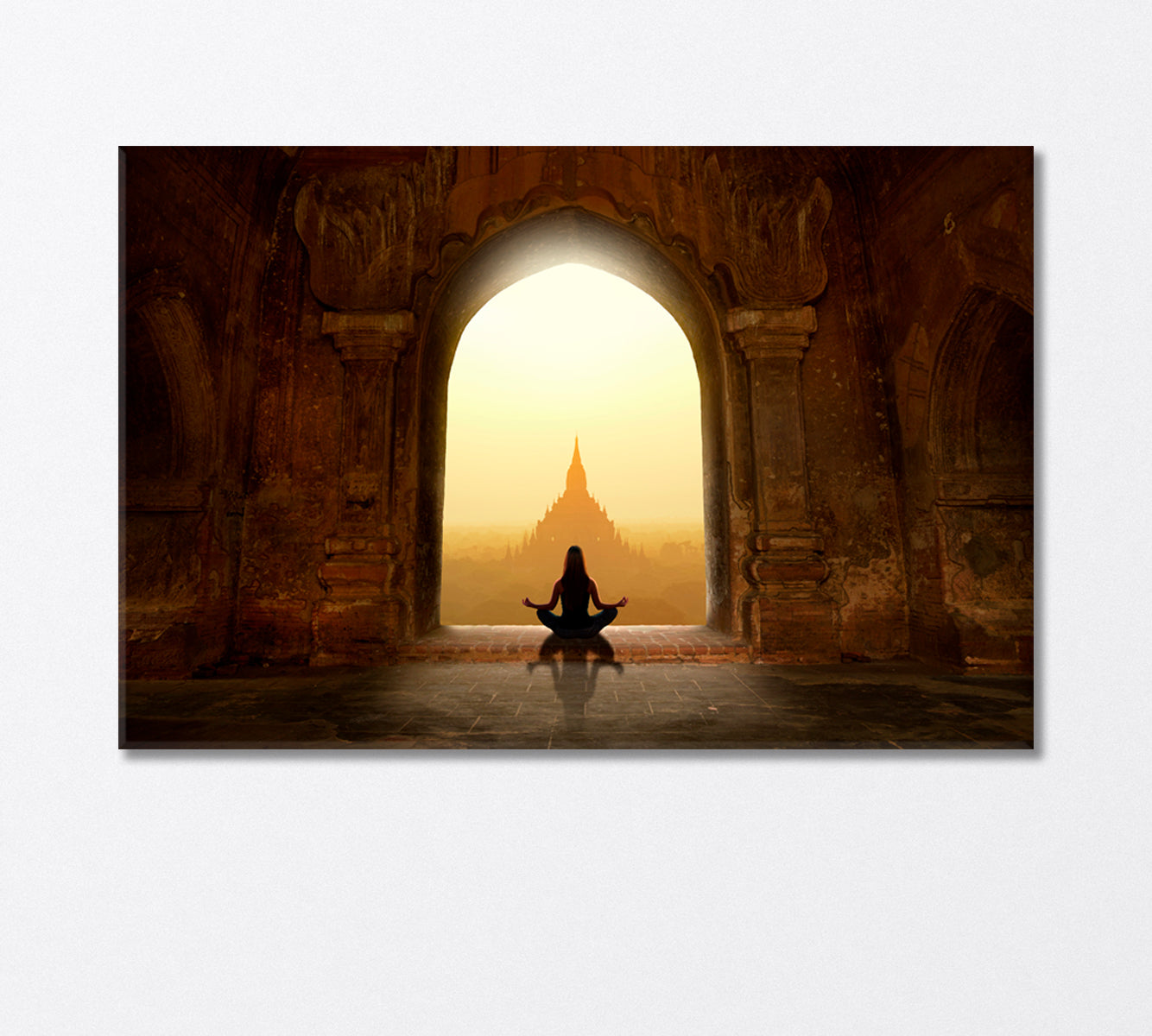 Woman Meditating in Buddhist Temple Canvas Print-Canvas Print-CetArt-1 Panel-24x16 inches-CetArt