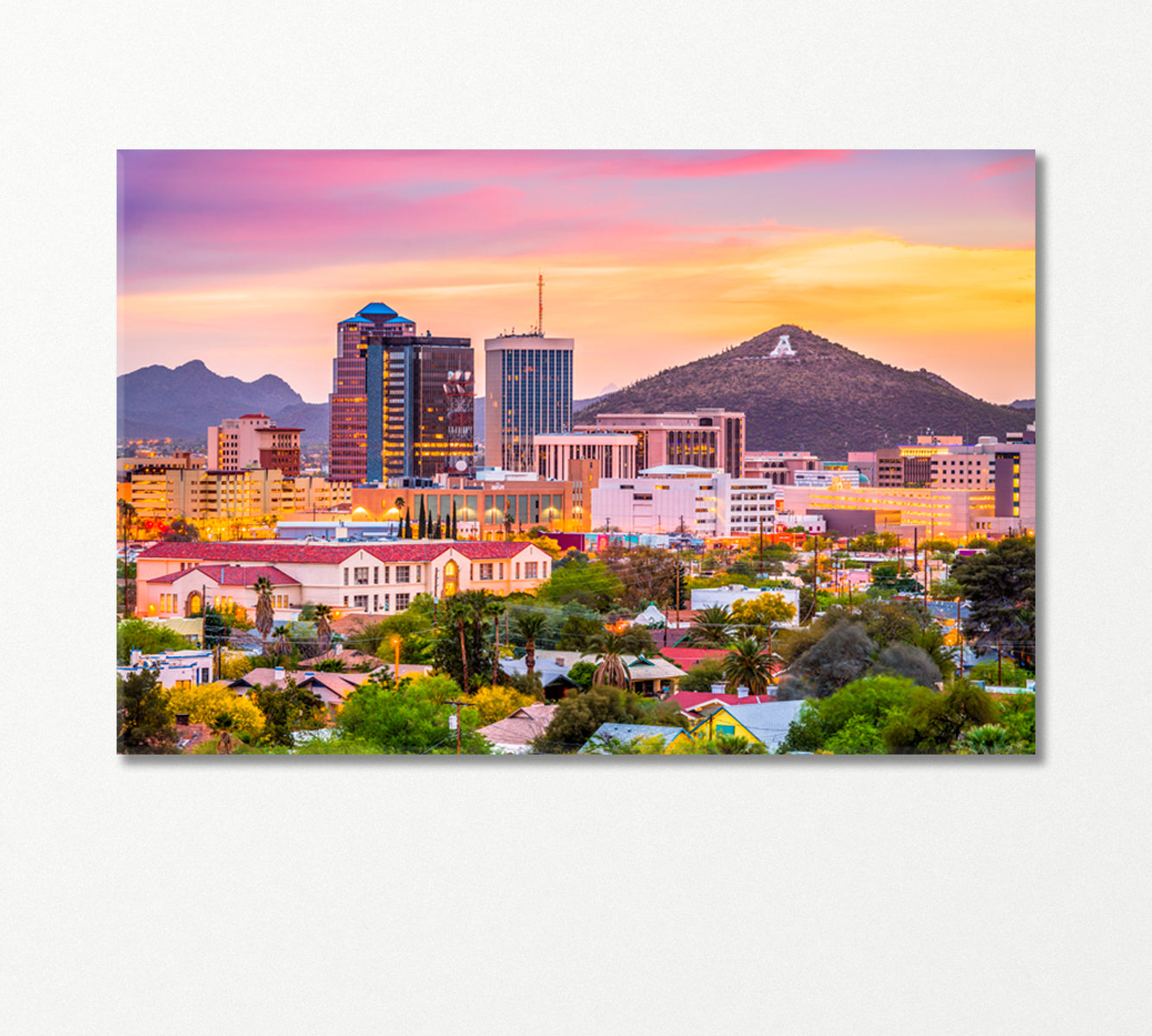 Tucson Skyline and Sentinel Peak Arizona USA Canvas Print-Canvas Print-CetArt-1 Panel-24x16 inches-CetArt