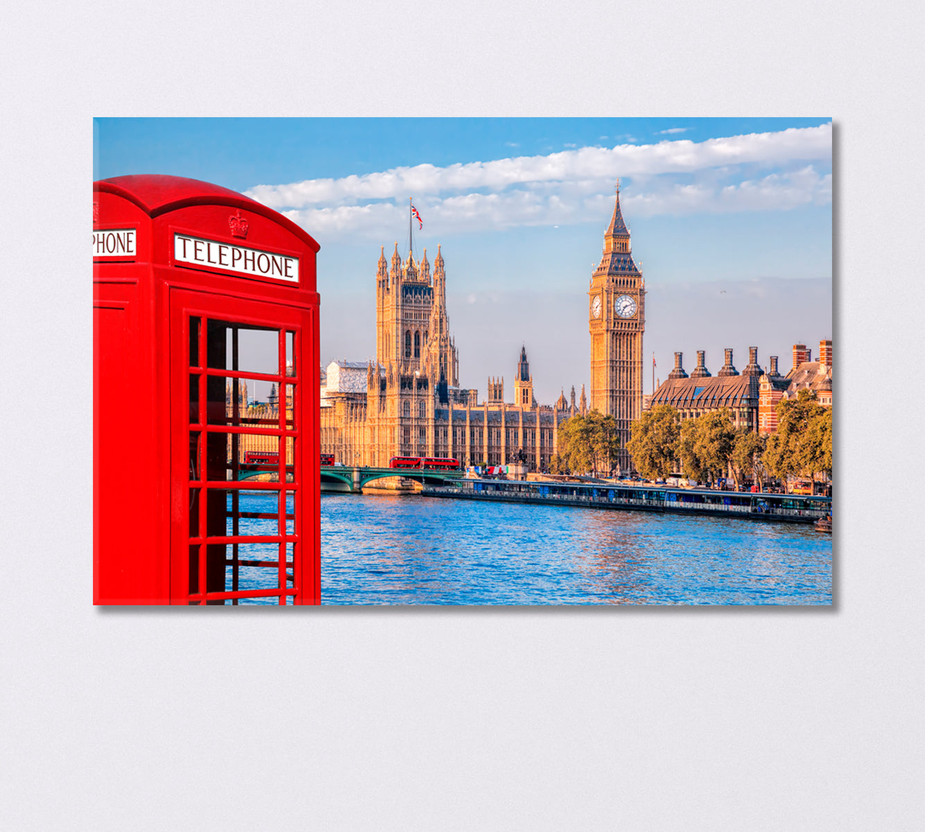 London Symbols Big Ben and Red Phone Booth UK Canvas Print-Canvas Print-CetArt-1 Panel-24x16 inches-CetArt