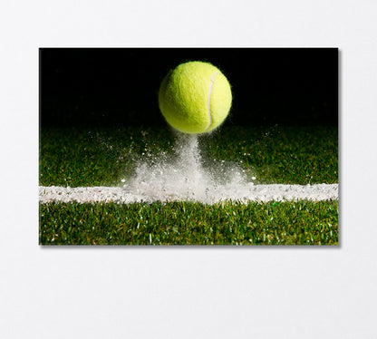 Tennis Ball Bounces off Line on Grass Canvas Print-Canvas Print-CetArt-1 Panel-24x16 inches-CetArt
