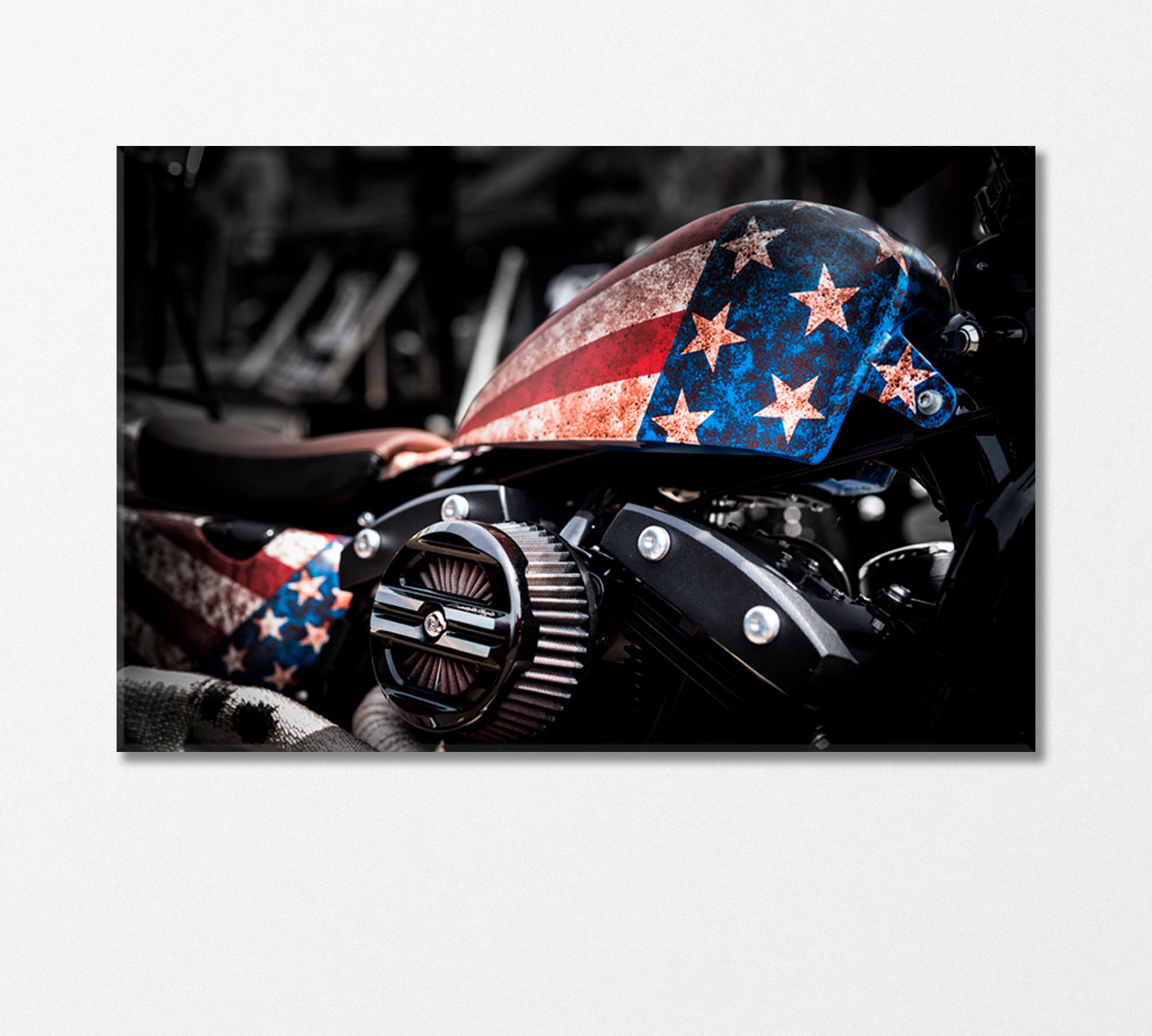 American Motorbike with US Flag Canvas Print-Canvas Print-CetArt-1 Panel-24x16 inches-CetArt