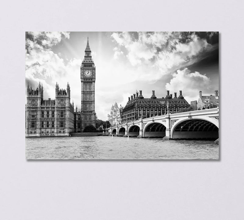 Big Ben and Westminster Bridge in black & white