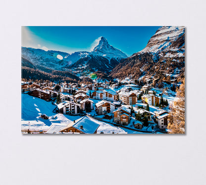 Zermatt Village at Matterhorn Mountain Canvas Print-Canvas Print-CetArt-1 Panel-24x16 inches-CetArt