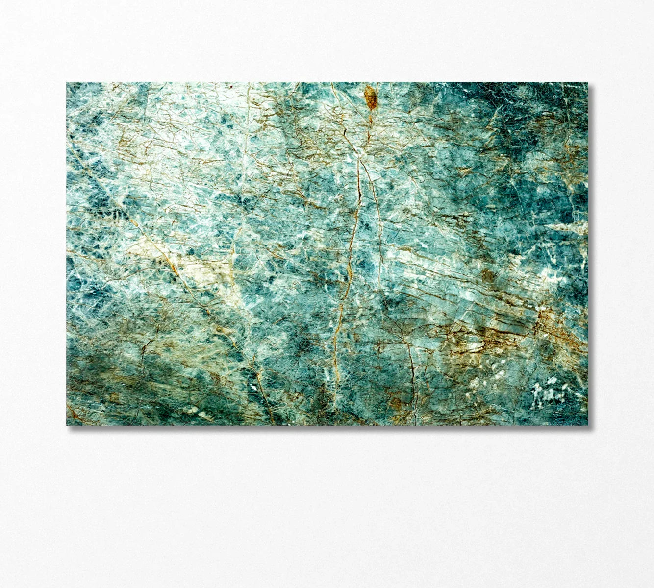 Abstract Old Stone Wall with Cracks canvas print — teal stone texture with delicate gold veins, hero view