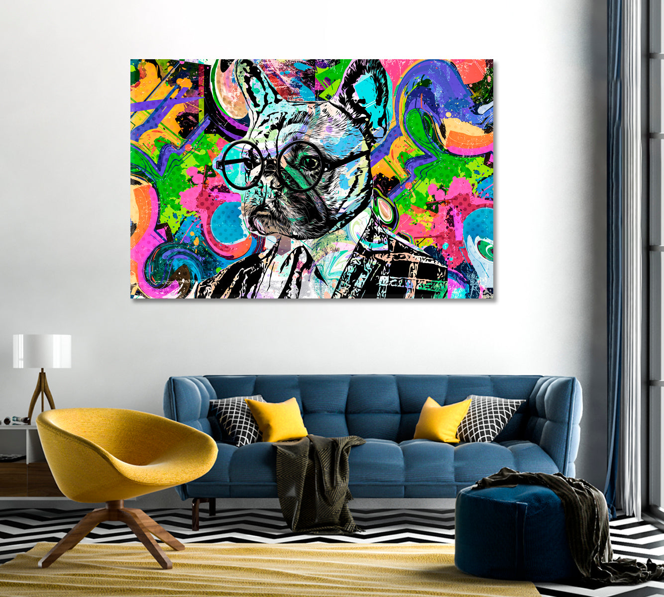 Abstract Multicolor English Bulldog Canvas Print-Canvas Print-CetArt-1 Panel-24x16 inches-CetArt