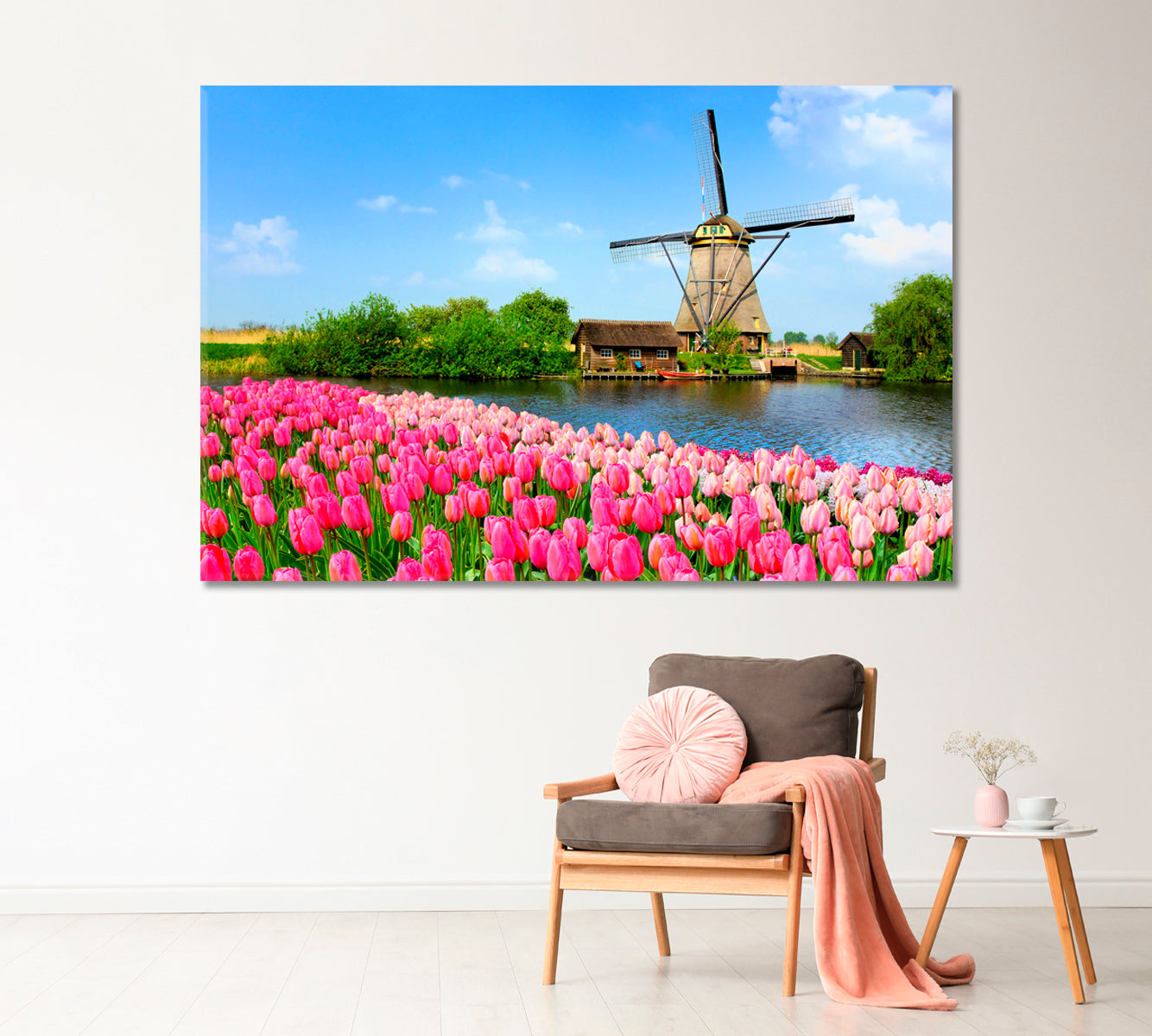 Landscape with Tulips and Windmill Canvas Print-Canvas Print-CetArt-1 Panel-24x16 inches-CetArt