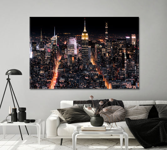 Night New York with Illuminated Avenues Canvas Print-Canvas Print-CetArt-1 Panel-24x16 inches-CetArt