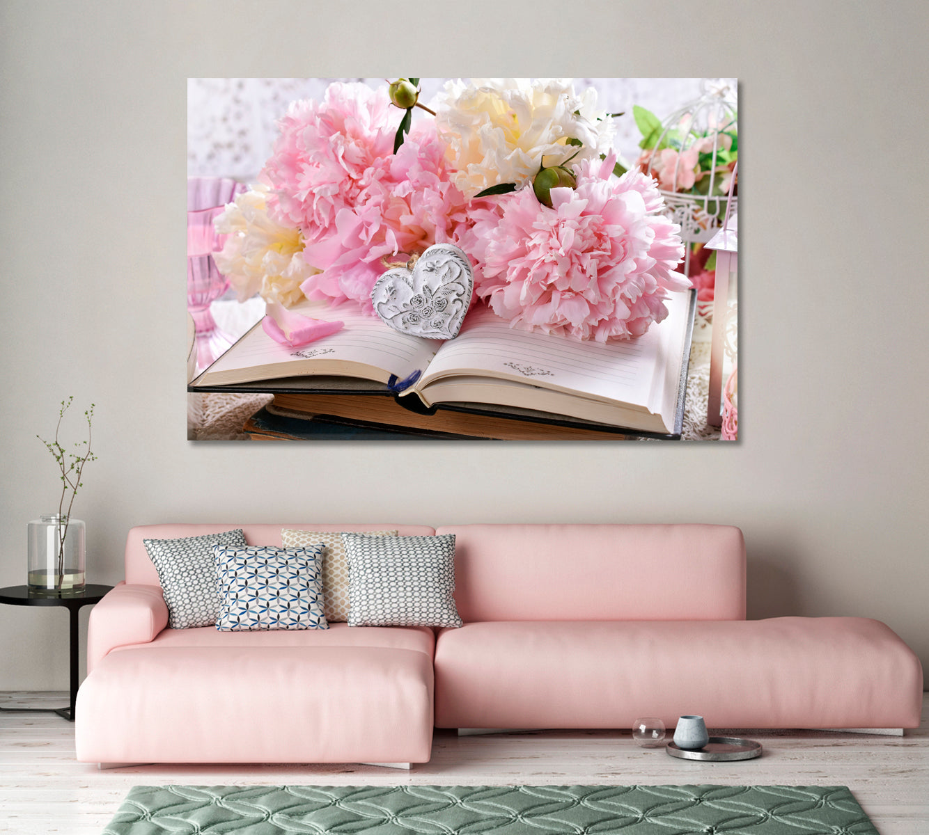 Beautiful Shabby Chic Style Pink Peonies and Old Books Canvas Print-Canvas Print-CetArt-1 Panel-24x16 inches-CetArt