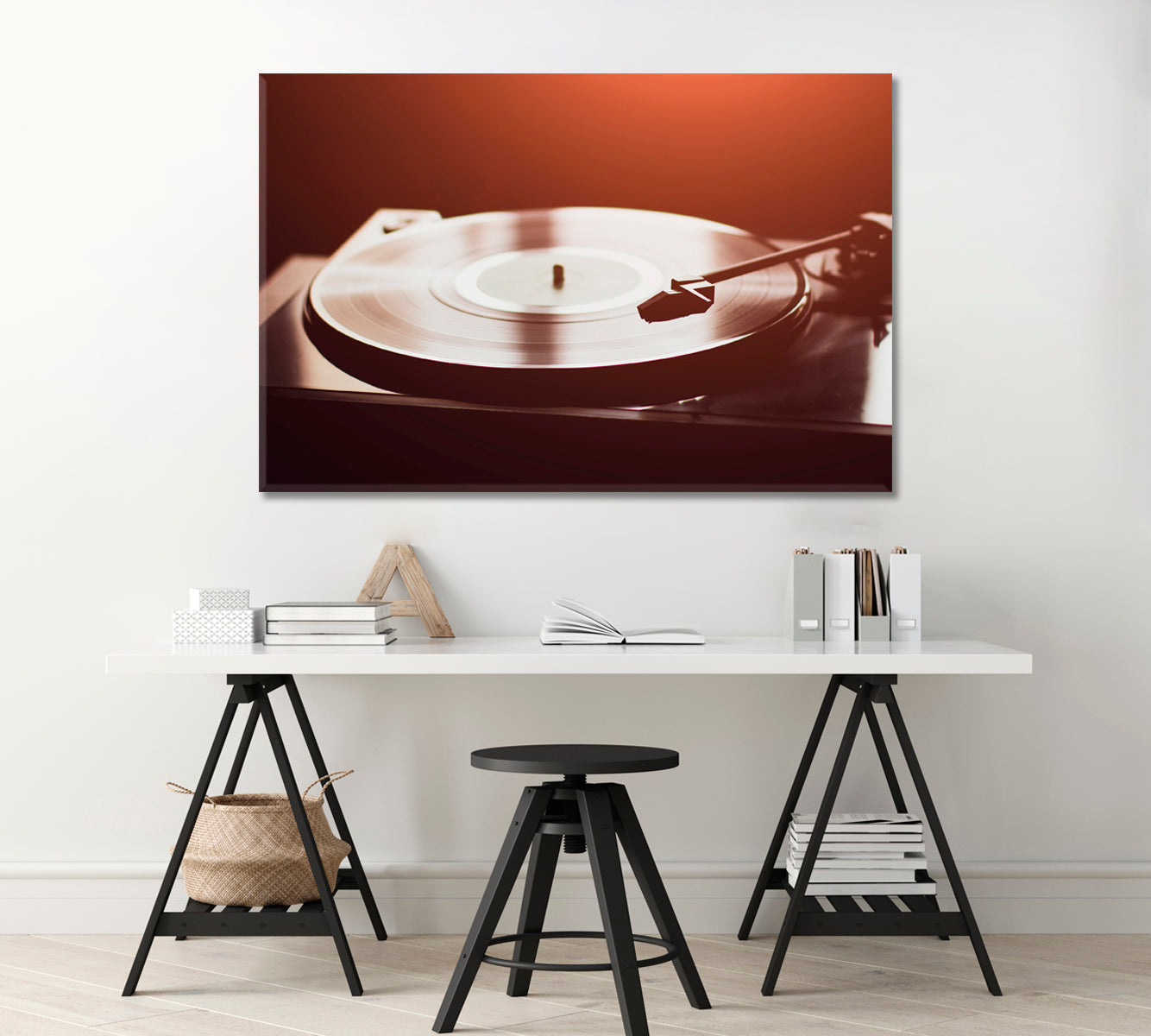 Vintage Record Player with Vinyl Disc Canvas Print-Canvas Print-CetArt-1 Panel-24x16 inches-CetArt