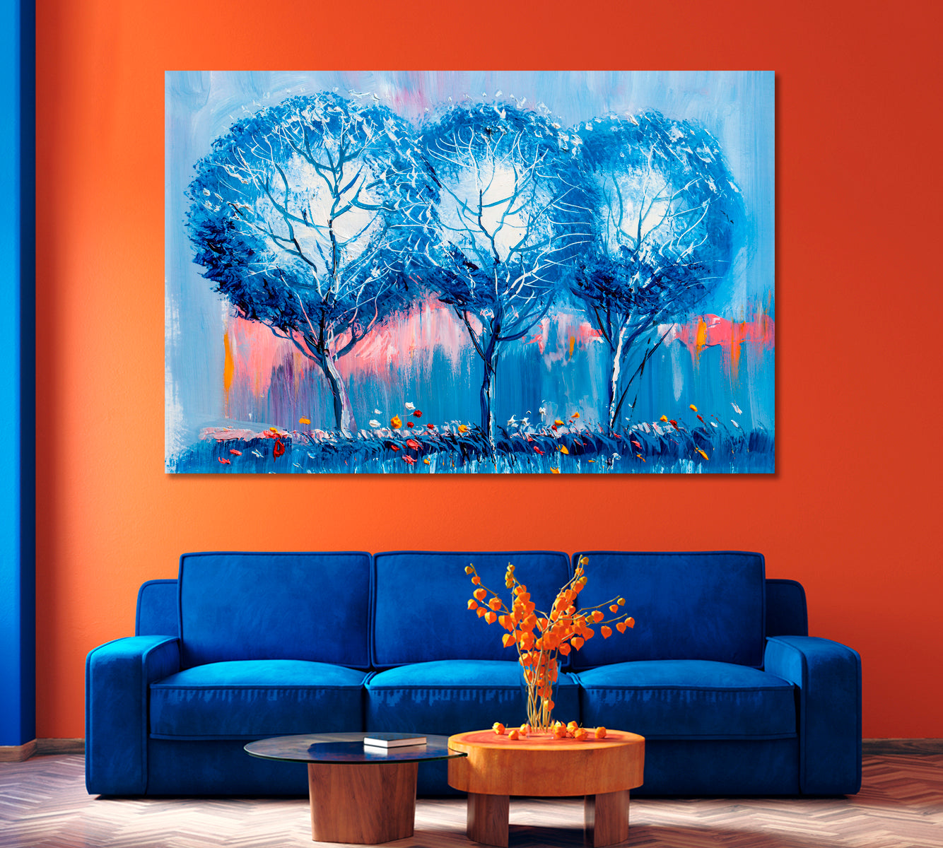 Modern Abstract Blue Trees Canvas Print-Canvas Print-CetArt-1 Panel-24x16 inches-CetArt