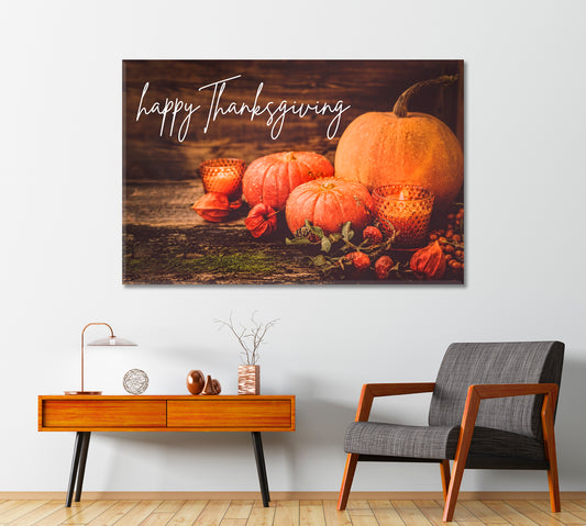 Happy Thanksgiving Pumpkins Canvas Print-Canvas Print-CetArt-1 Panel-24x16 inches-CetArt