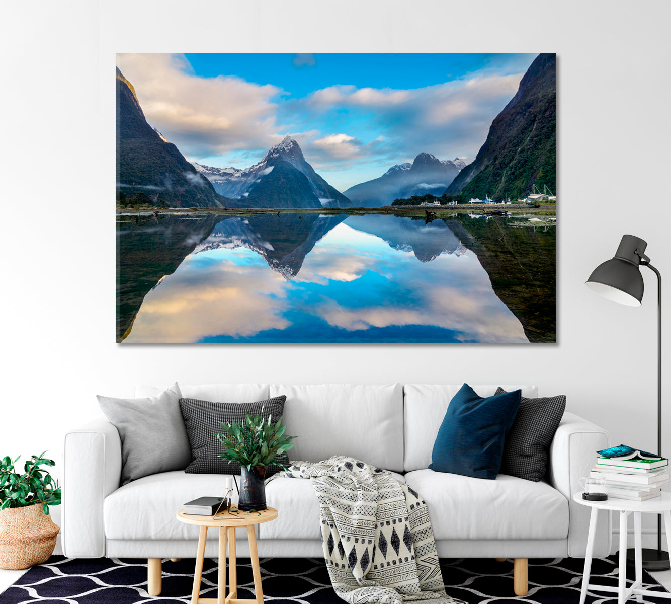 Reflection of Mountain Range in Lake Milford Sound New Zealand Canvas Print-Canvas Print-CetArt-1 Panel-24x16 inches-CetArt