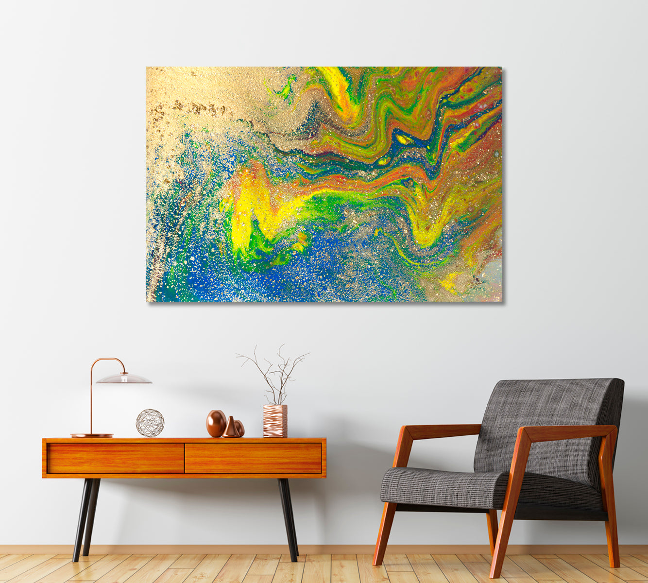 Abstract Watercolor Blue Yellow Splashes Canvas Print-Canvas Print-CetArt-1 Panel-24x16 inches-CetArt
