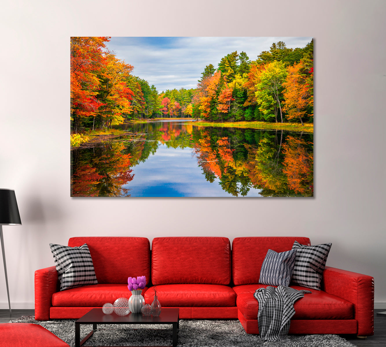 Colorful Autumn Trees Reflections in Calm Pond Canvas Print-Canvas Print-CetArt-1 Panel-24x16 inches-CetArt