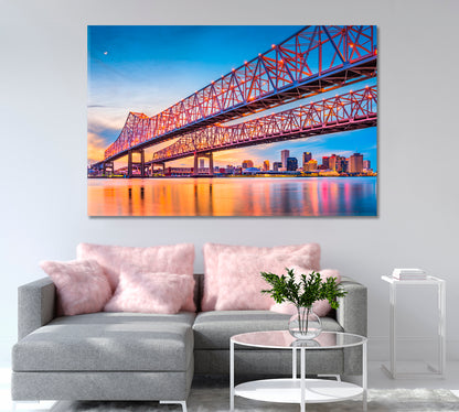 Crescent City Connection Bridge New Orleans USA Canvas Print-Canvas Print-CetArt-1 Panel-24x16 inches-CetArt