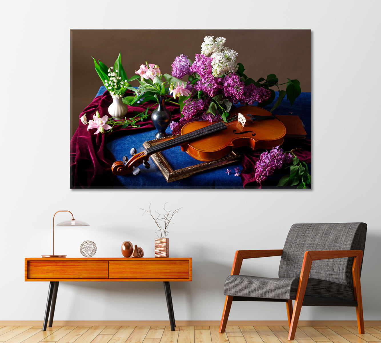 Still Life Lilac and Violin Canvas Print-Canvas Print-CetArt-1 Panel-24x16 inches-CetArt