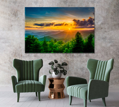 Sunset over Appalachian Mountains North Carolina Canvas Print-Canvas Print-CetArt-1 Panel-24x16 inches-CetArt