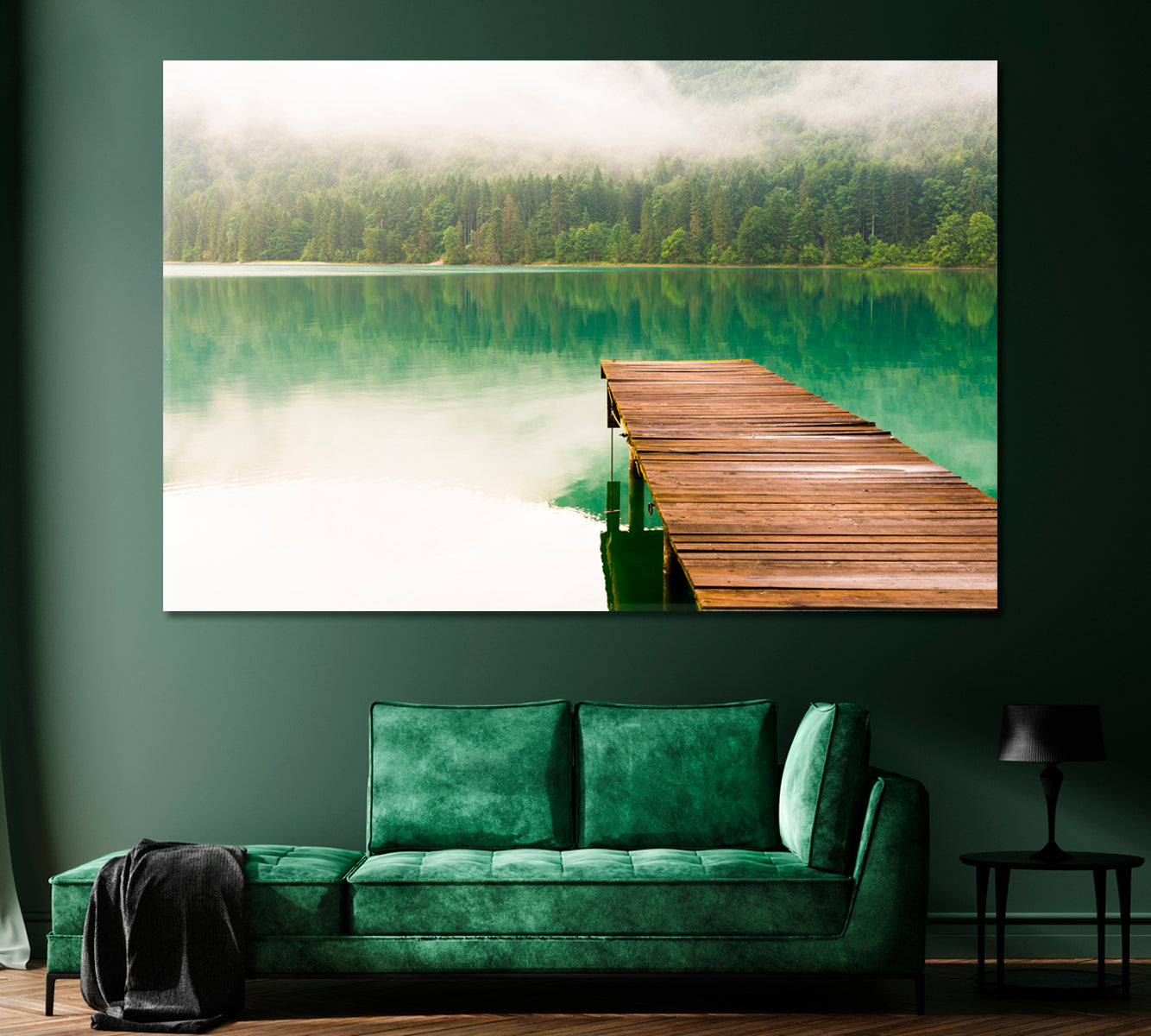 Foggy Morning Pier at Lake Canvas Print-Canvas Print-CetArt-1 Panel-24x16 inches-CetArt