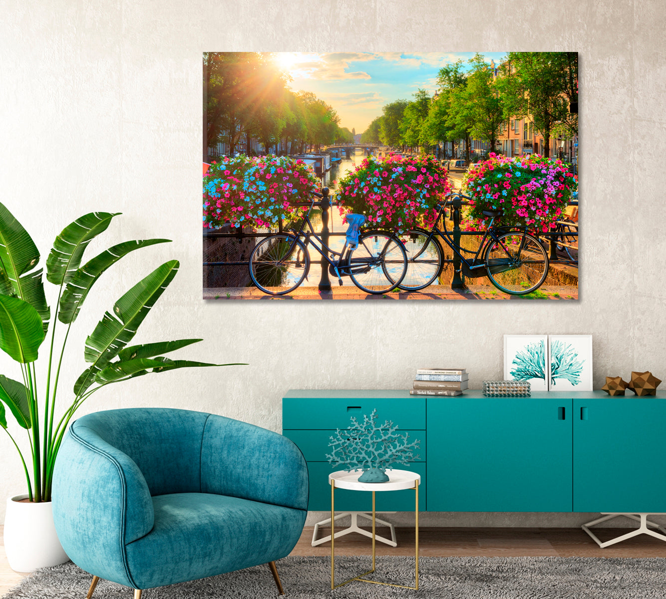 Bikes on Bridge of Amsterdam UNESCO World Heritage Canals Canvas Print-Canvas Print-CetArt-1 Panel-24x16 inches-CetArt