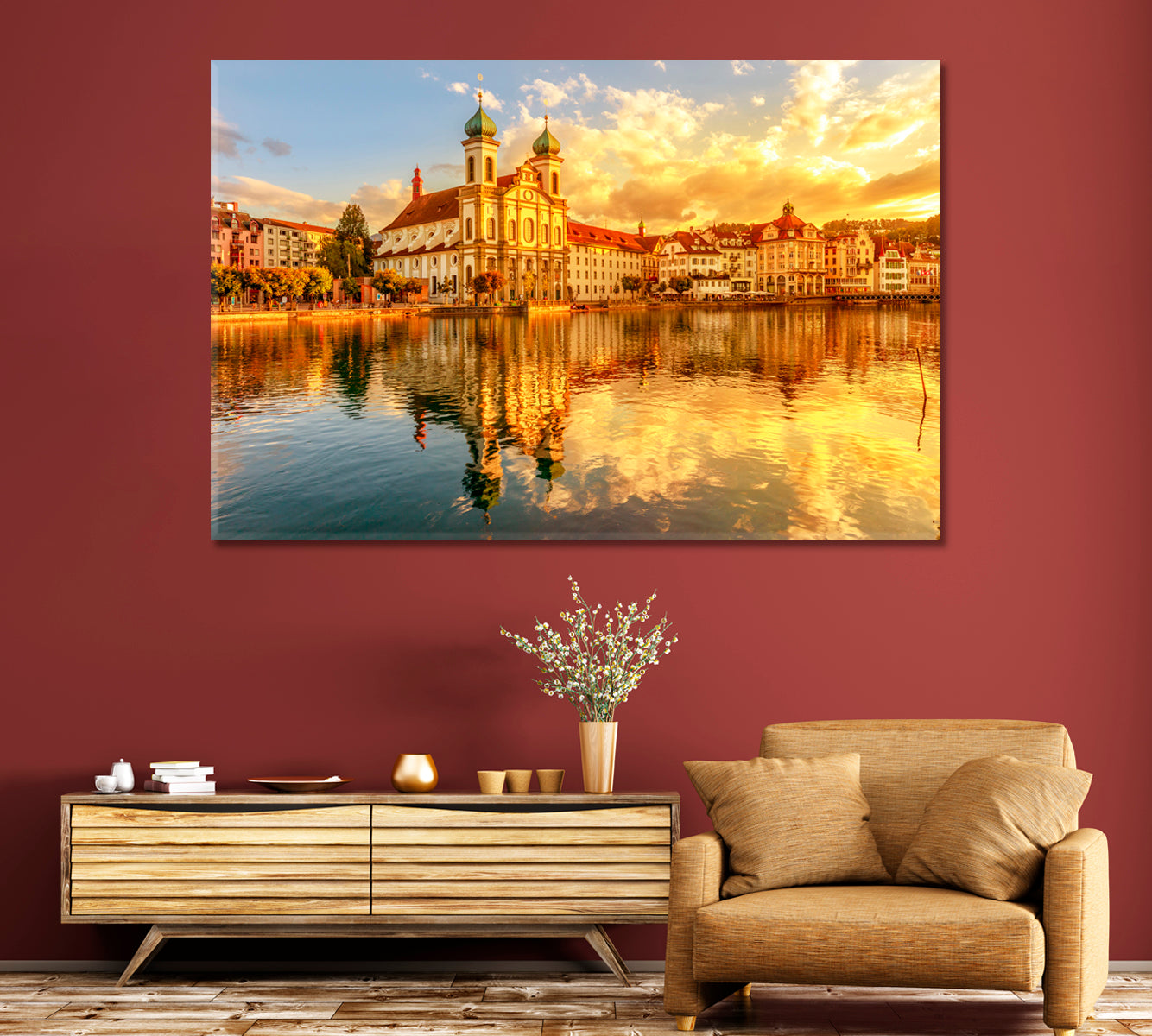Sunset over the Cathedral of St Francis Xavier Switzerland Canvas Print-Canvas Print-CetArt-1 Panel-24x16 inches-CetArt