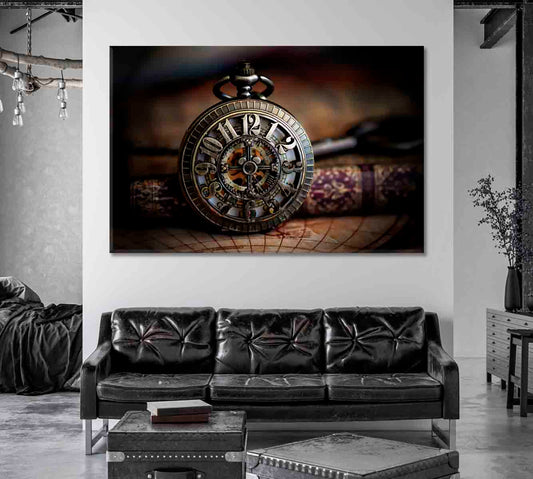 Vintage Bronze Pocket Watch Canvas Print-Canvas Print-CetArt-1 Panel-24x16 inches-CetArt