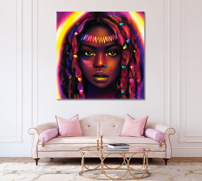 Beautiful Girl with Colourful Ribbons in Hair Canvas Print-Canvas Print-CetArt-1 panel-12x12 inches-CetArt